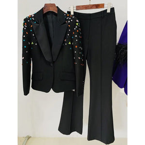 Diamond Beaded Jacket and Bootcut pant suit